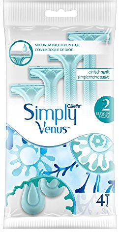 Gillette Venus Simply Rasoirs Jetables Pour Femmes, Lot De 4, A 2 Lames Et Avec Une Bande Lubrifiante Pour Rasage Confortable Et Simple, Manche Arrondi, Bande Lubrifiante