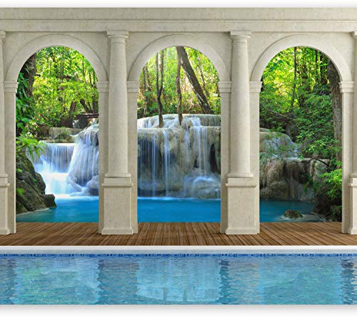 Wallpaper - Wall Mural Waterfall 350x256 cm / 137.8 x 96.5 - Non-Woven Premium Art Print Fleece Wall Mural Decoration Poster Picture Design Modern - Nature Landscape Jungle Columns 10110903-17