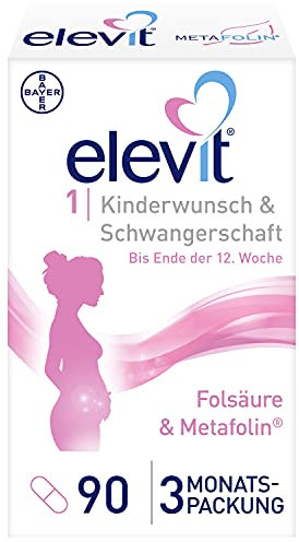 Elevit 1 - Folsäure hochdosiert - Kinderwunsch- und Schwangerschaftsvitamine - 20 Vitamine und Mineralstoffe für die Entwicklung des Babys - 90 Tabletten für 3 Monate