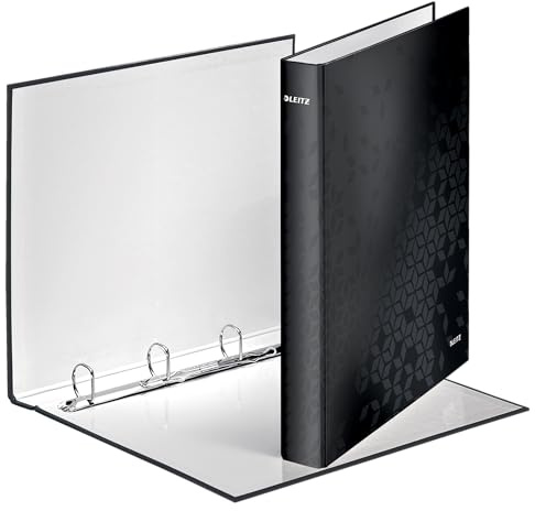 Leitz 4 Ring Binder, Holds up to 190 Sheets, Wow Range, 25 mm Spine, 42420095 - A4, Black