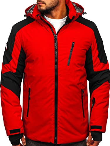 BOLF Hombre Chaqueta Esqui De Invierno con Capucha Cierre de Cremallera Ropa de Snowboard Jacket Cazadora Plumas Ocio Deporte Fitness Estilo Deportivo 6576 Rojo S [4D4]