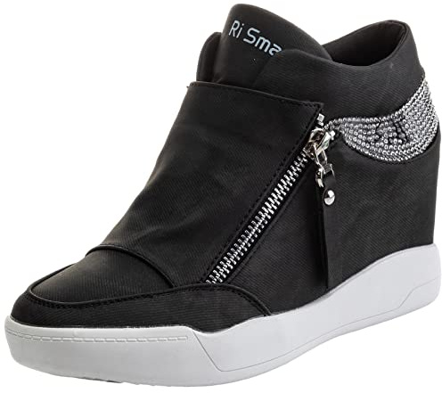 rismart Kvinnor Kil Plattform Stövel Snyggt Sneakersskor Denim Svart,40,5 EU