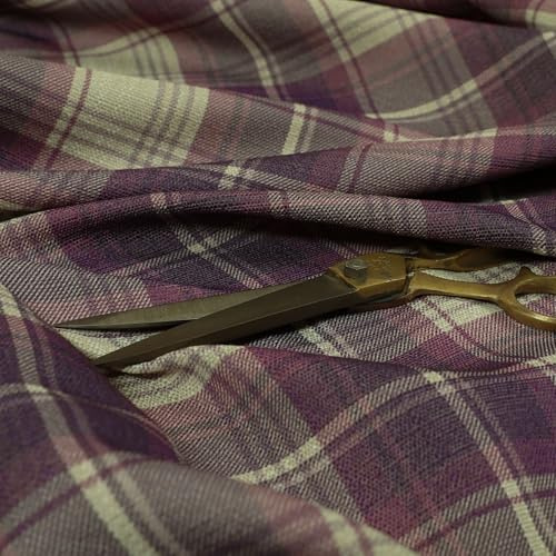 Plaid Tartan Printed Linen Home Textiles Upholstery Fabric, Purple