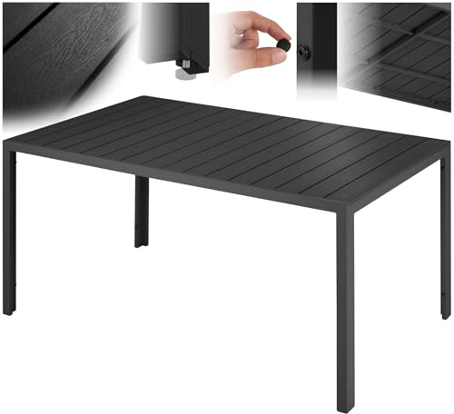 tectake® Table à Manger Extérieur & Intérieur en Aluminium & Aspect Bois 150 x 90 x 74,5 cm Résistante aux intempéries, Réglable en Hauteur, Salon de Jardin Exterieur Mobilier de Jardin