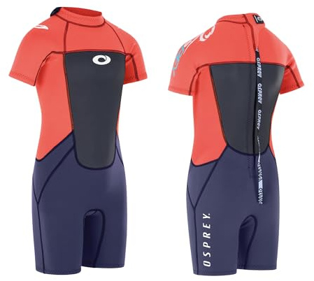 Osprey Origin 3mm Wetsuit, Kids Shortie Summer Wetsuit, Boys and Girls Short Sleeve Wetsuit Neoprene, L, Pink (WS1302)