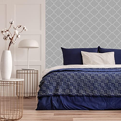 Superfresco Silk Sparkle Trellis Silver Wallpaper | Paste the Paper| Grey Trellis | Eco-Friendly Superfresco