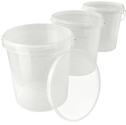 3X Cubo con tapa de 16 litros natural - apto para alimentos, hermético y estable, cubo vacío con asa y tapa de cierre para alimentos, productos químicos, pintura de pared, polvo de lavado, adhesivos