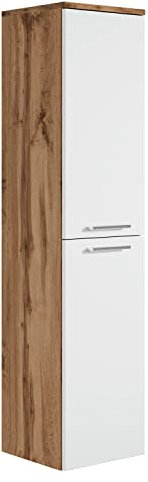 Badplaats B.V. Badezimmer Badschrank Saturnus 130cm Eiche Weiß - Regal Schrank Hochschrank Schrank Möbel