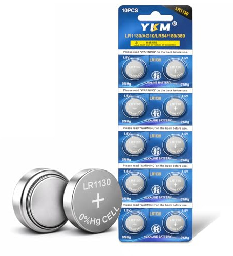 YKM 10 Pack LR1130 Battery AG10 L1131f L1131 L1131c 389 390 LR54 LR 1130 1.5V Alkaline Batteries for Calculator Watch Battery