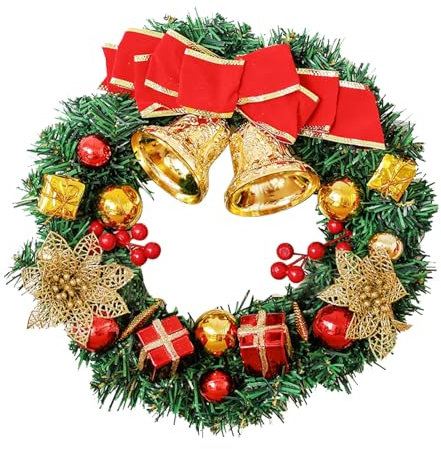 Bacucine Ghirlanda natalizia per porta d'ingresso, 30,5 cm, con fiocco rosso, ghirlanda artificiale per finestra, tavolo, casa, parete, portico, fattoria, decorazione per interni ed esterni