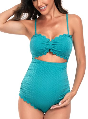 EastElegant Costume da bagno premaman intero con ritaglio sul retro bikini incinta smerlato, Colore: verde pino., S