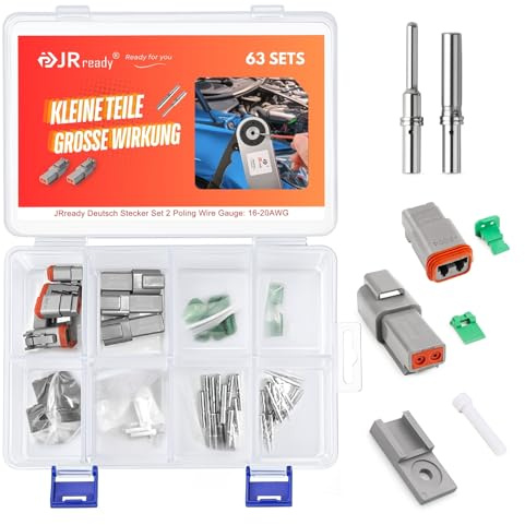 JRready Connettore Deutsch a 2 Poli Grigio IP68 Impermeabile Connettore DT Kit 6 Set con Kit di Terminali Deutsch, Calibro di Filo 16-20 AWG Per Auto, Moto, Camion, Barche