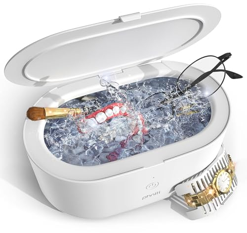 Limpiador ultrasónico, máquina limpiadora ultrasónica de joyería Phniti, 600 ml con temporizador, limpiador sónico de 46 kHz para retenedor, protector bucal, gafas, reloj, anillo, diamante, uso de