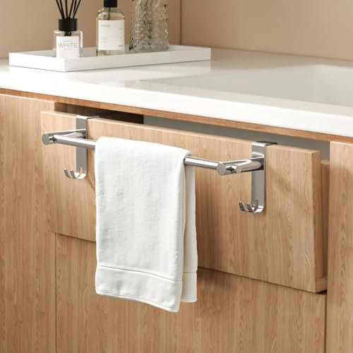 EMKE Barre Porte-Serviettes Extensible, 44~63cm, Acier Inoxydable SUS201, Fixation Murale, avec Crochets Latéraux, Idéal pour Radiateurs, Salles de Bain, Cuisines et Plus,2 pièce,Chrome