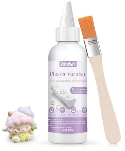 AllisWay Vernis Vitrificateur pour PlâTre, Vernis Peinture Effet Plâtre, SèChe en une Finition Brillante Transparente, Convient pour Le Trempage de Modèles en Plâtre ou en Mélanges de plâtre, 200G