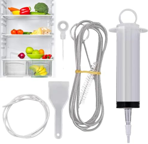 5pc Set Pulizia Frigorifero,Kit Pulizia Frigorifero,Pulisci TubiFrigorifero | Strumenti Per PuliziaFrigorifero, AccessoriPuliziaFrigorifero Con Siringa, Tubo, Raschietto, Insertis Di Foro Di Scarico