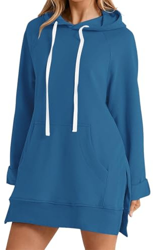Generisch 2025 - Couleur unie Poche avec longueur moyenne Décontracté Sweat à capuche Robes de plage Femmes Longueur genou, Marine, 3XL