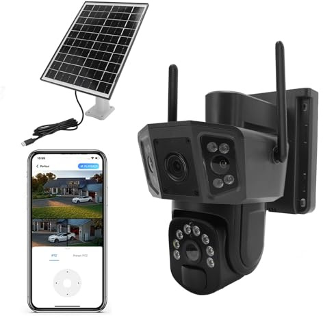 Denash Caméra de sécurité à Double Objectif 8MP avec Suivi Automatique, Caméra Extérieure Solaire 4G, IP66 Proof et 8000mAh Battery pour RV, Ferme (Version de l'UE)
