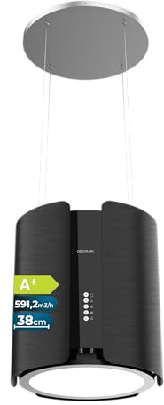 Cecotec Insel-Dunstabzugshaube Bolero Flux CRE 385500 Inox A+. Rund 38,5 cm, Edelstahl, Energieklasse A+, DC-Motor, Elektronik-Tasten, 6-lagige Alufilter, Carbonfilter inkl