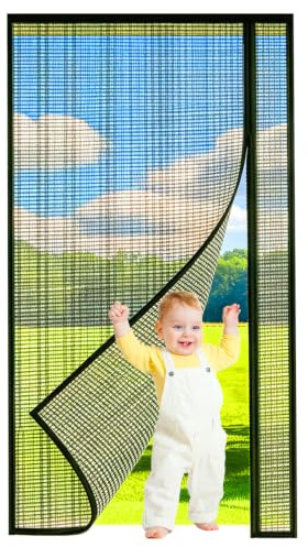 Mosquitera magnética 90×210 cm, color negro - Fijación autoadhesiva, permite la circulación del aire, antiinsectos, para puertas y ventanas
