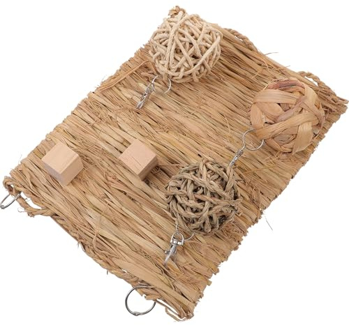 SMASOLO Tapis de Couchage en Paille 6 Pcs pour Petits Animaux, à Mâcher Naturel pour Lapin, Hamster, Cochon D’Inde – Coussin D’été Rafraîchissant et Soin Dentaire, Litière Absorbante