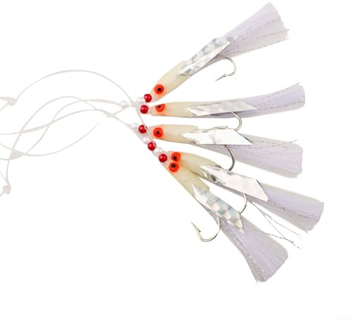 Evenoonest Fishing Rigs, for SABIKI Lure Sets with Red White Flash Beads High Carbon Hooks for Mackerel Herring for Deep Sea 5pcs