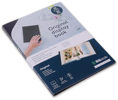 Rillstab original displaybok (10 genomskinliga/klara fickor) | A5 ringpärmsportfölj på framsidan och projektpresentationsmapp för möten och konferenser | Poly klar fickmapp | Svart | 99514