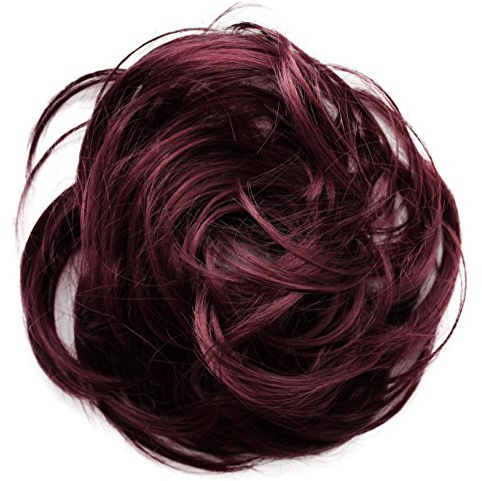 CAISHA Haargummi Bella Hochsteckfrisuren Haarteil Hochzeitfrisuren Voluminös Leicht Gewellt Hitzebeständige Kunstfaser DM17cm Weinrot G27B