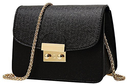 Honeymall Kleine Damentasche Umhängetasche Citytasche Schultertasche Handtasche Elegant Retro Vintage Tasche Kette Band(Schwarz)