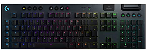 Logitech G915 LIGHT SPEED wireless mechanical gaming keyboard, Clicky GL-button switch with low profile LIGHTSYNC RGB, Ultra Slim, 30+ hours of battery life, wireless connection, QWERTZ layout