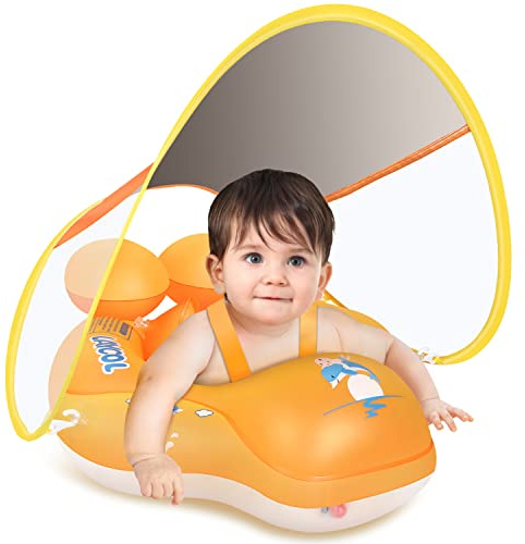 LAYCOL Baby Swimming Float Inflatable Baby Pool Float Ring with Sun Protection Canopy,add Tail no flip Over for Age of 3-36 Months