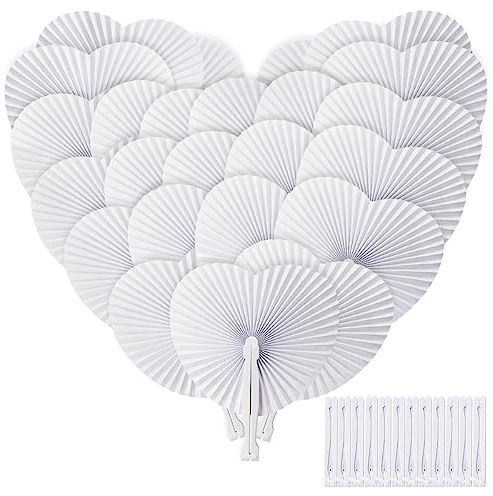 ZOOI Fächer Hochzeit 24 Pack Handfächer Hochzeitsdeko Fächer Weiß Handfächer Papierfächer Hochzeit Deko, Faltfächer Fecher Damen Hochzeit Gäste für Party, Wedding, Fotografie, Wand Dekoration