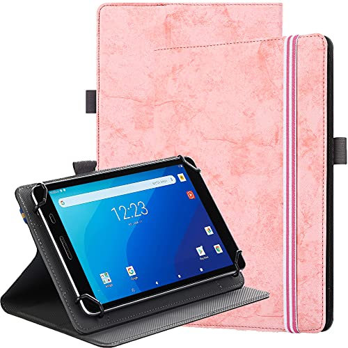 SINSO Universal Stand Folio Case Cover for All 7-8 Tablets (For Fire 7 tablet/For Fire HD 8,For Pad Mini 7/6/5/4/3/2/1,Lenovo Tab M7 7 inch/Lenovo Tab M8 8 inch),Pink