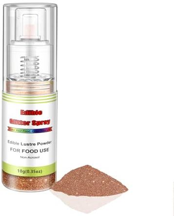 Edible Glitter Spray(Rose Gold), Non Aerosol Food Coloring Lustre Powder, Food Grade Sparkling Dust Push Pump for Decorating Cupcake, Fondant, Cookie, Frosting, Gum paste, 0.35 OZ.