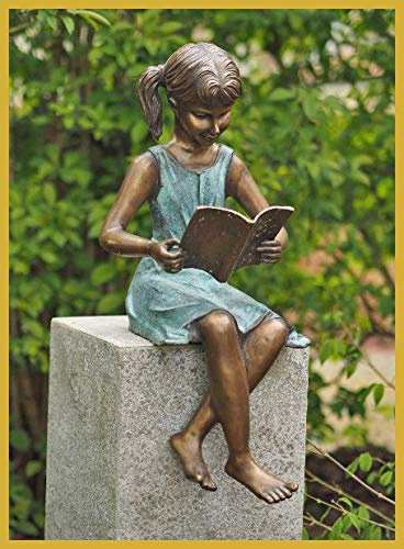IDYL Scultura in bronzo per bambine lettive | 64 x 30 x 29 cm | Figura per bambini realizzata a mano | ideale come scultura da giardino o decorazione per la casa | Artigianato di alta qualità |