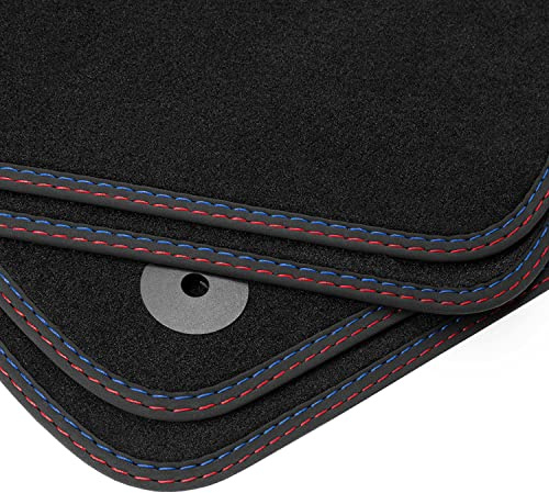 teileplus24 BDV791 Velours Fußmatten Doppelziernaht kompatibel mit Dacia Sandero 3 / Stepway 3 ab Bj. 2021-, Naht:Rot/Blau
