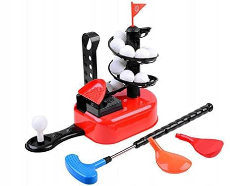 Xwin Kids Golf Set with Pedal Launcher, Indoor and Outdoor Sports Golf Toy with Automatic Ball Launcher, Club, Practice Balls, Target Flag for Children Ages 3+ Years