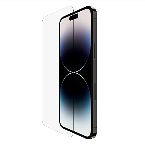 Belkin TemperedGlass iPhone 14 Pro Max Displayschutz, antimikrobielle Beschichtung, einfache blasenfreie Aufbringung mit enthaltener Positionierungsschale, in Tests nachgewiesener Härtegrad von 9H