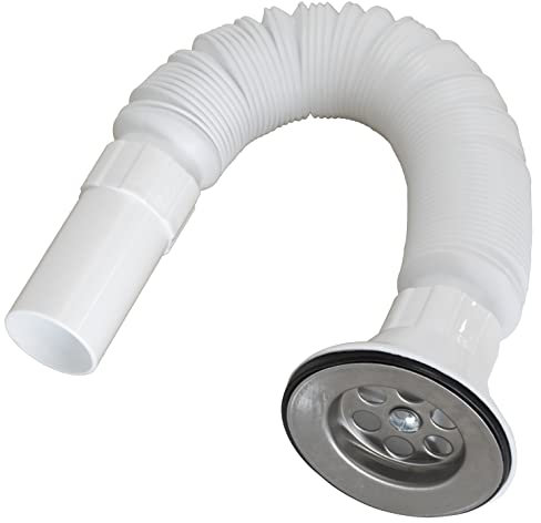 AERZETIX - C62091 - Sifón flexible 1 1/4'' para lavabo/fregadero con tubo/racor extensible - conexión de desagüe sanitario - diámetro exterior del sifón 65mm - en plástico