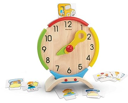 PlanToys® Activity Clock Wooden Learning Toy for Kids Ages 3+ | Montessori Educational Tool for Time Recognition, Sequencing & Daily Routine Skills | Eco-Friendly Toy for Cognitive Development