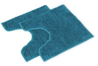 WohnDirect Badematten Set 2 teilig - Petrol 45 x 45 cm MIT WC-Ausschnitt - rutschfest & Waschbar - Badvorleger, Badezimmerteppich, WC Vorleger