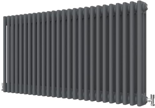Radbliss Horizontal Traditional 3 Column Radiator 600x1190mm Anthracite Matt Grey Cast Iron Style Design RAD Central Heating