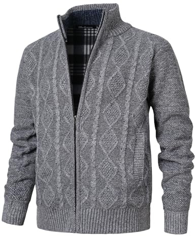 Cardigan Homme Hiver en Tricot Torsadé Maille Chandail Zippé Chaud avec Col Montant Automne Hiver Couleur Unie Chaud Pulls Veste