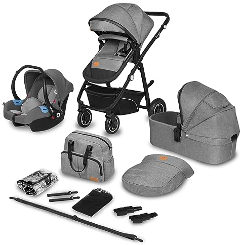 LIONELO BIANKA Kinderwagen 3 in 1 bis 22 kg Babywanne Autositz Zusammenlegbar, Reise-System, Einstellung der Rückenlehne, Räder 360o Stoßdämpfer, Verdeck XXL