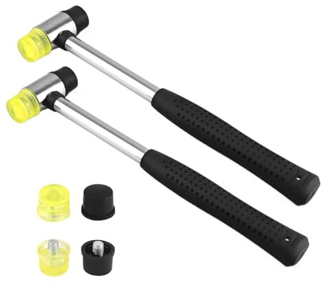 2 Piezas 25 mm Martillo de Goma, Nylon Martillo Con 4 Cabezales de Martillo de Repuesto con Empuñadura de Goma Antideslizante, Para Madera, Plástico, Cuero
