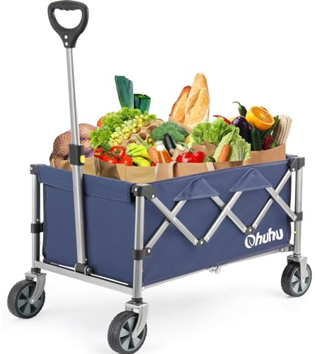 Ohuhu Chariot de courses pliable avec roulettes, capacité de 85 l, tissu Oxford 600D, très résistant et portable pour le sport, le camping, le pique-nique, le jardin