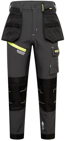 Men's Aviator Softshell Waterproof Cargo Workwear Trousers with Knee Pad Pockets Grey