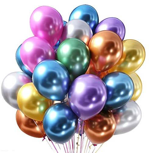 Bunte Metallic-Luftballons, 50 Stück, Partyballons für Geburtstag, Hochzeit, Jubiläum, Babyparty, Abschlussfeier, Party Dekoration