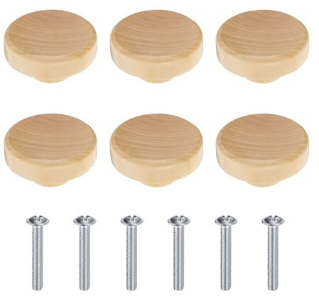 QUARKZMAN Lot de 6 boutons ronds plats en bois de 1,5 (38 mm) avec vis pour commode, armoire, couleur bois