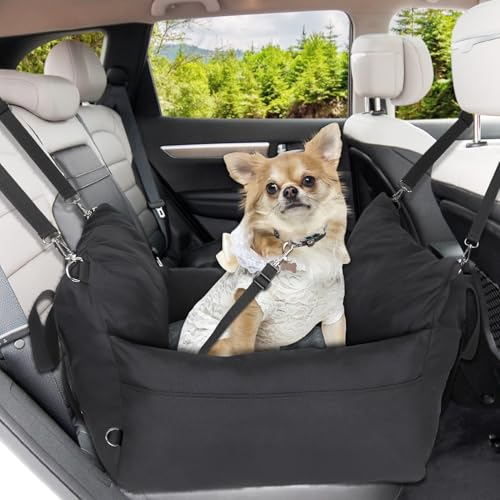 Avmvnvc Hunde Autositz, rutschfest Hundeautositz Hundesitz Kleine Hunde, Autositz Hund Rückbank & Vordersitz, Tragbares 2-in-1 Hundebett Auto mit Sicherheitsgurt, Abnehmbar Waschbar Hundekissen